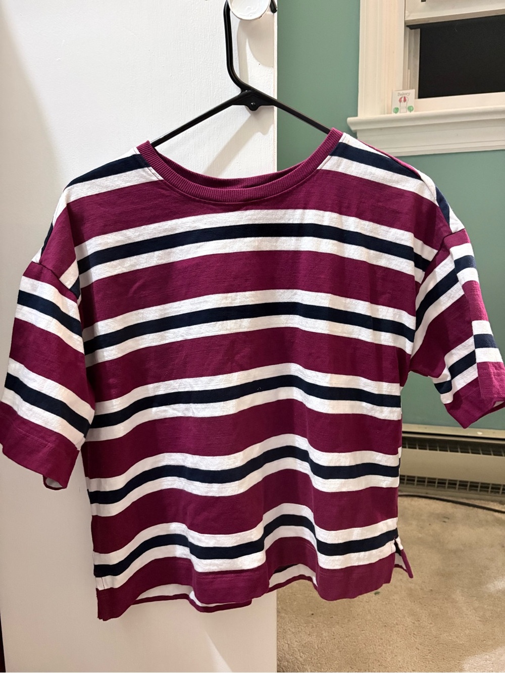 Loft Striped Short Sleeve Top in Burgundy, Navy & White